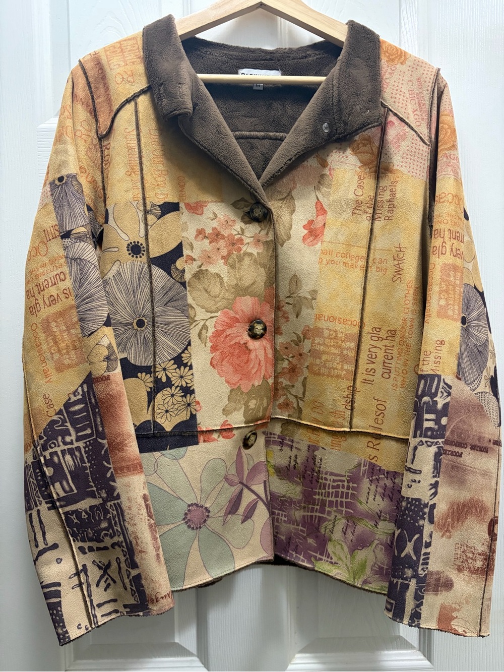 Parkhurst Multi-Color Patchwork Floral Blazer with Brown Collar